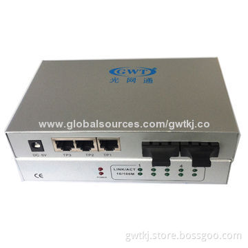 100M single fiber media converter with 3TX+2FX